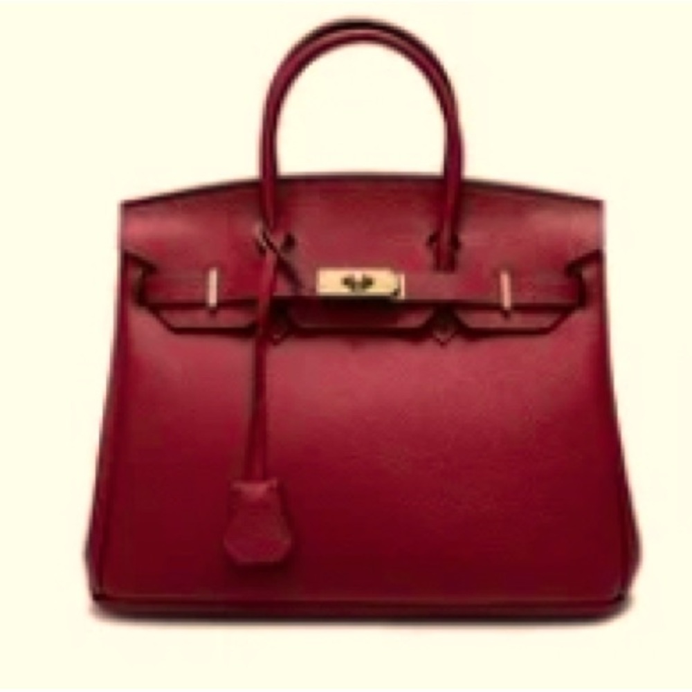 Walmès Wirkin 25cm - Birkin-style bag - Red Leather, Gold Lock, Key, Clochette